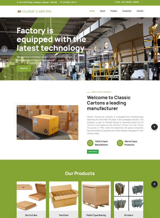 Classic Cartons static website design