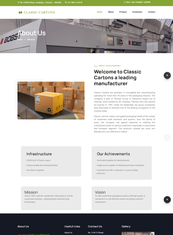 Classic Cartons static website design
