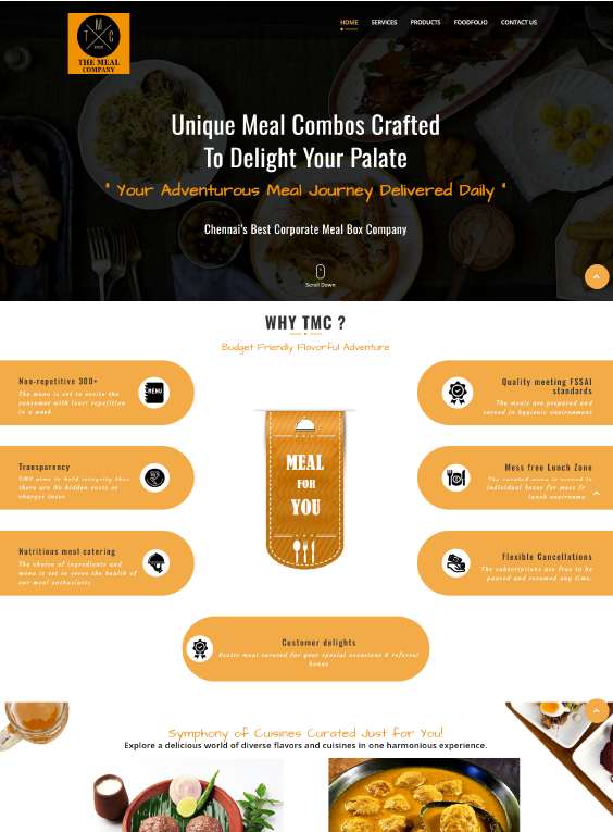 The Meal Company static website design by Tech Park Info Solutions