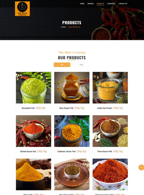 The Meal Company static website design by Tech Park Info Solutions