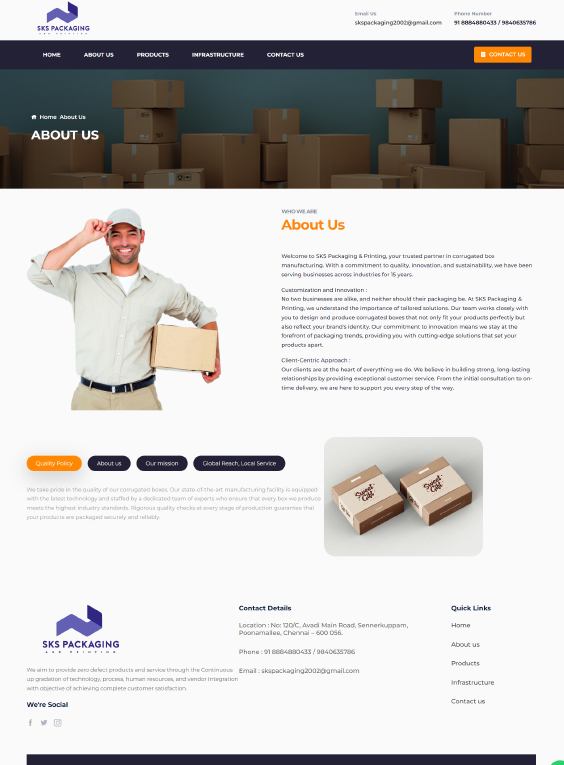 SKS Packaging static website design